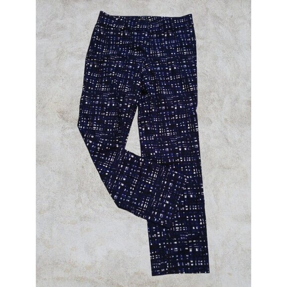 Ann Taylor Ladies flat front pockets blue white spandex blend pants size 8 - Picture 6 of 11